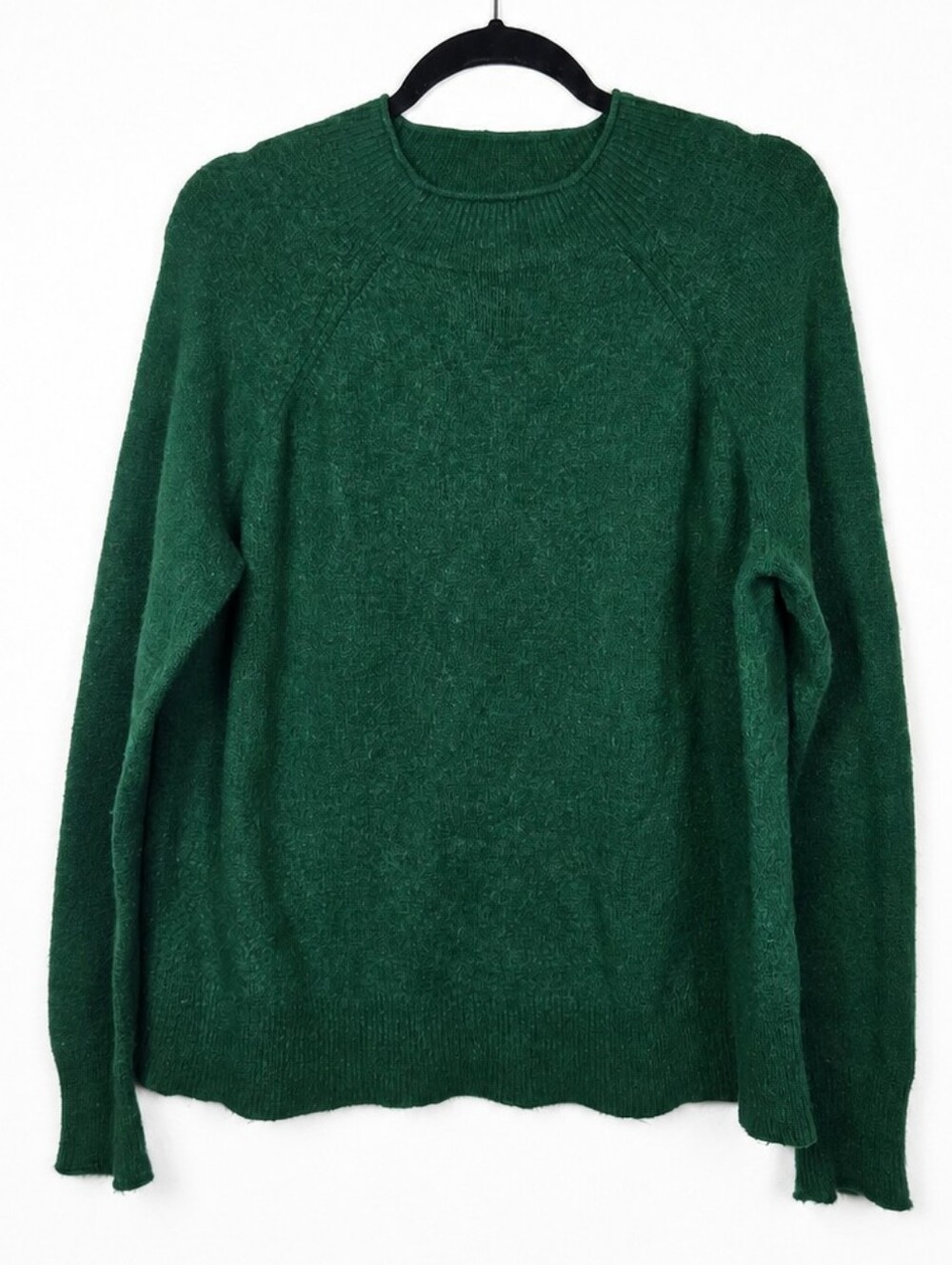 J. Crew L Emerald Green Merino Wool Alpaca Sweater Quiet Luxury Crewneck Preppy